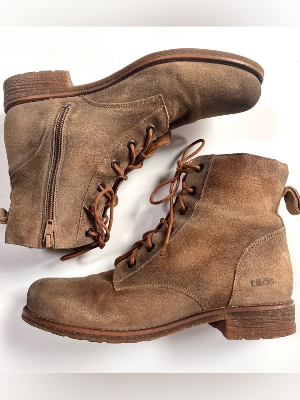 TAOS Suede Lace-Up Ankle combat Boots in Light Brown/Tan